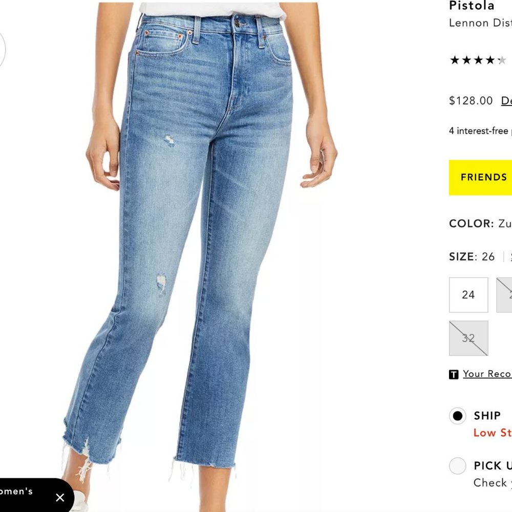 Pistola Lennon Distressed Cropped Jeans in Zuma sz 26